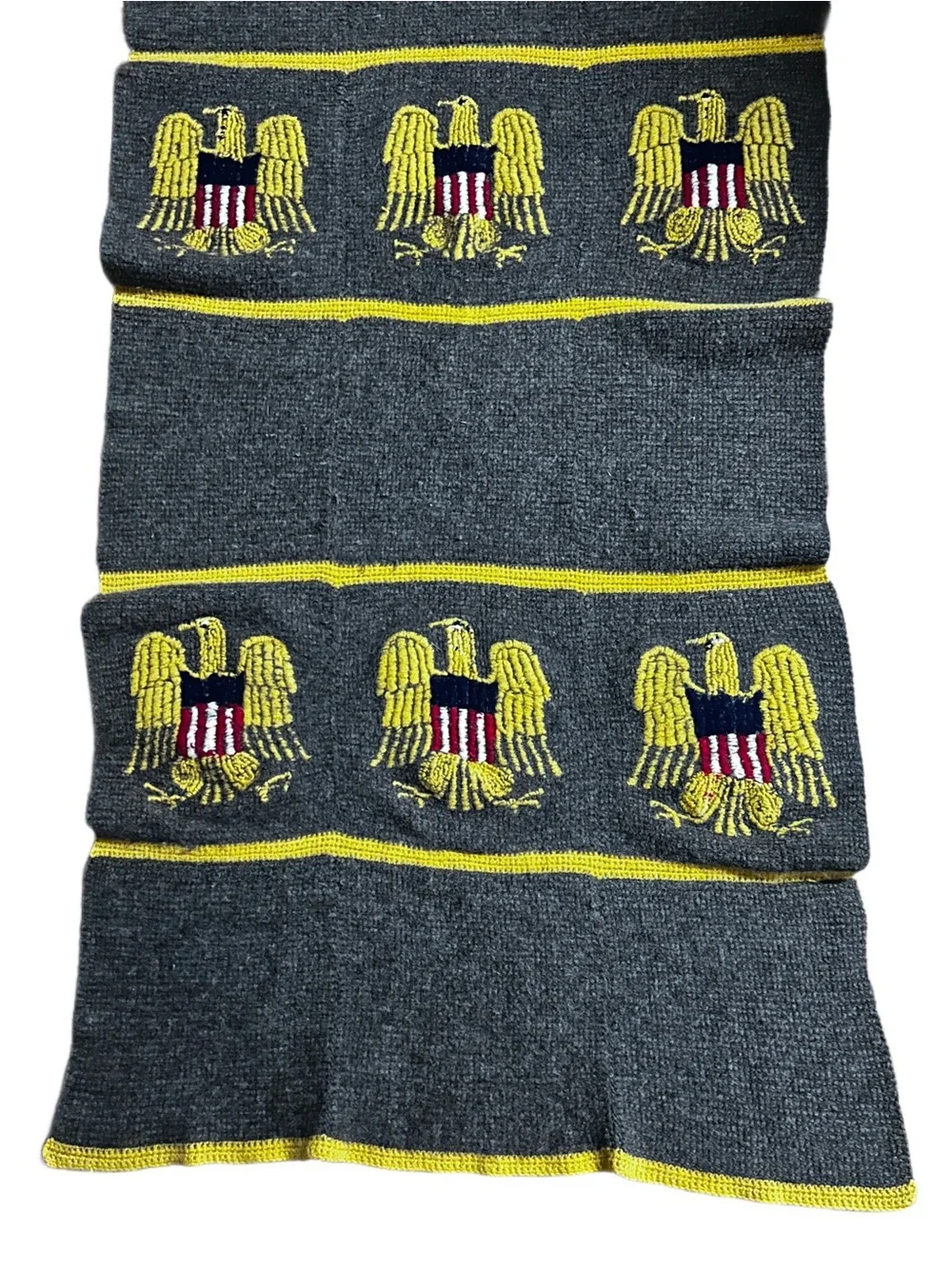 Handmade ~ Vintage ~ Gray ~ Patriotic/ Army Gold Eagle Embroidery ~ Wool Blanket